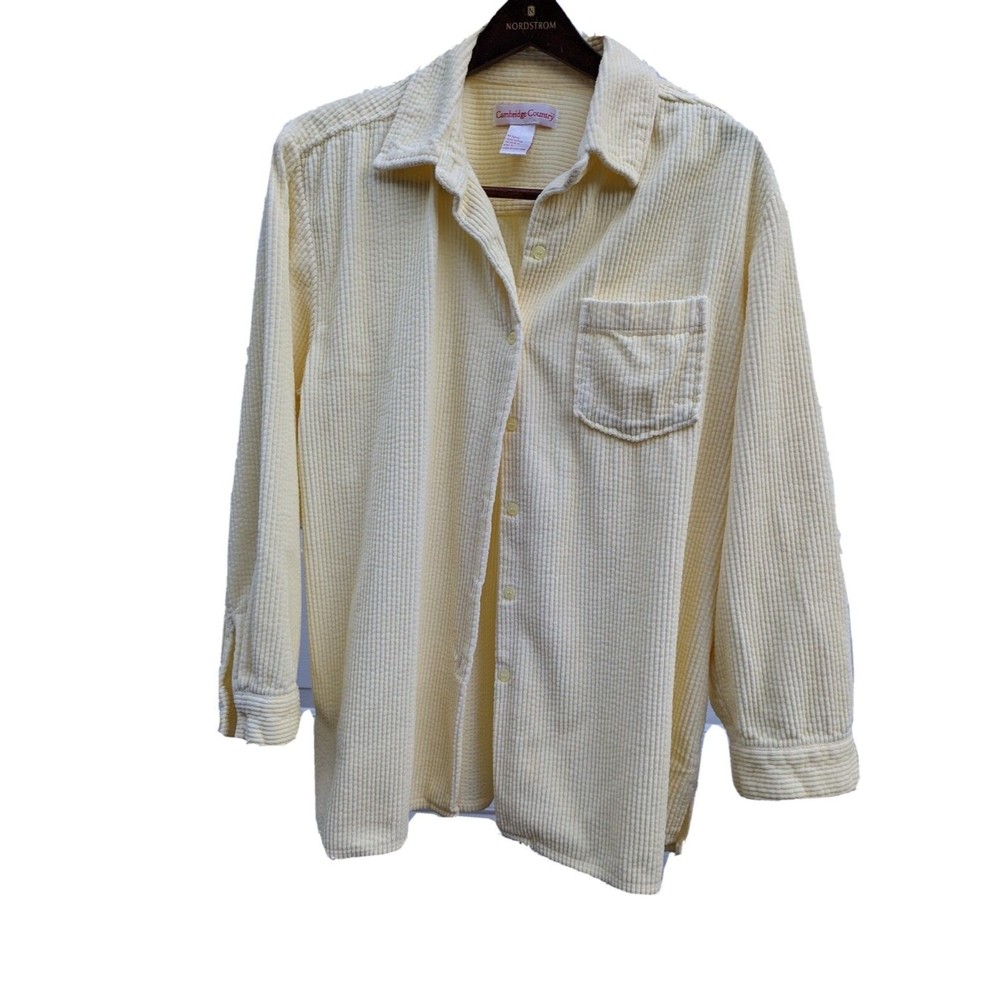 Vintage Cambridge Country SHACKET Cotton Corduroy Collar Button Yellow Womens Lg